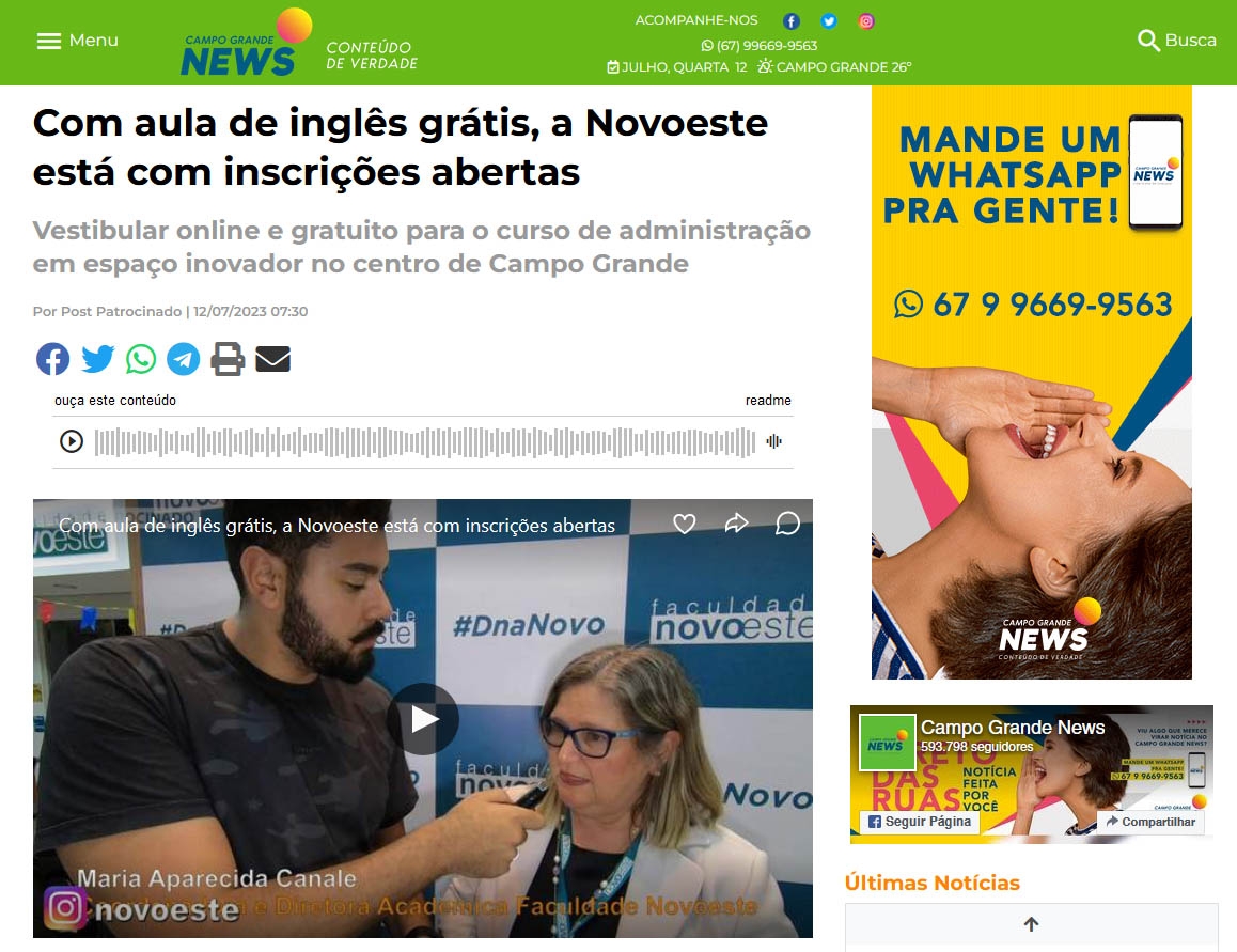 COM AULA DE INGLÊS INCLUSA, A NOVOESTE ESTÁ COM INSCRIÇÕES ABERTAS